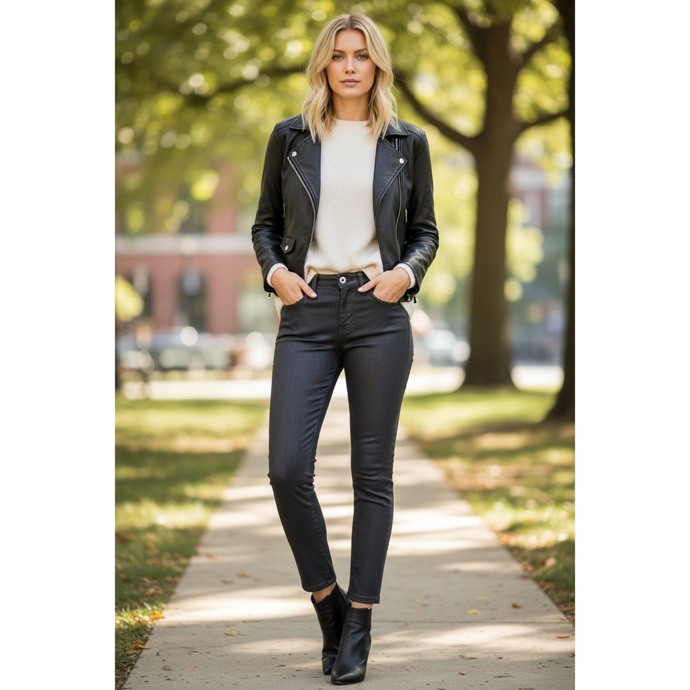 L AGENCE Margot High Rise Noir Black Coated Skinny Jeans Size 24x25 USA $275 - Picture 10 of 10